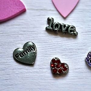 Lot Of 3 Origami Owl Love Family Red Rhinestone Heart Valentines Day Charms